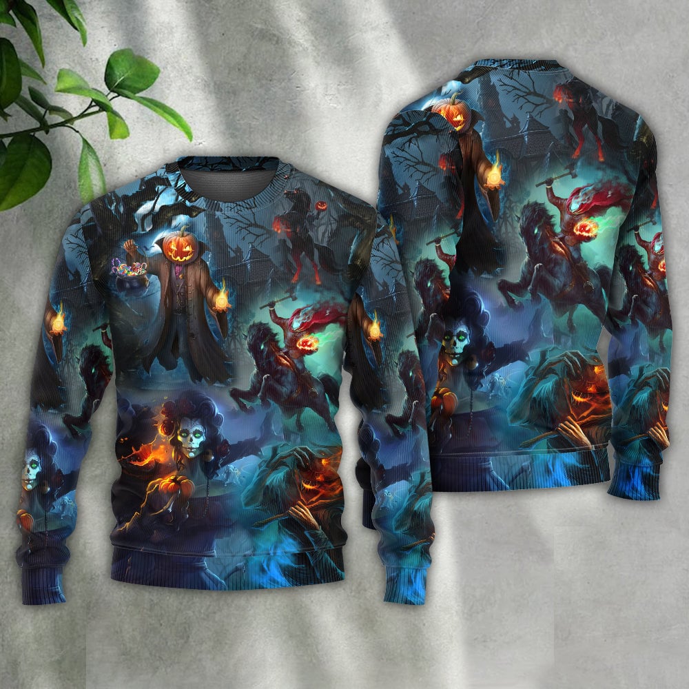 Halloween Skull Pumpkin Scary Sky Night Ugly Christmas Sweaters