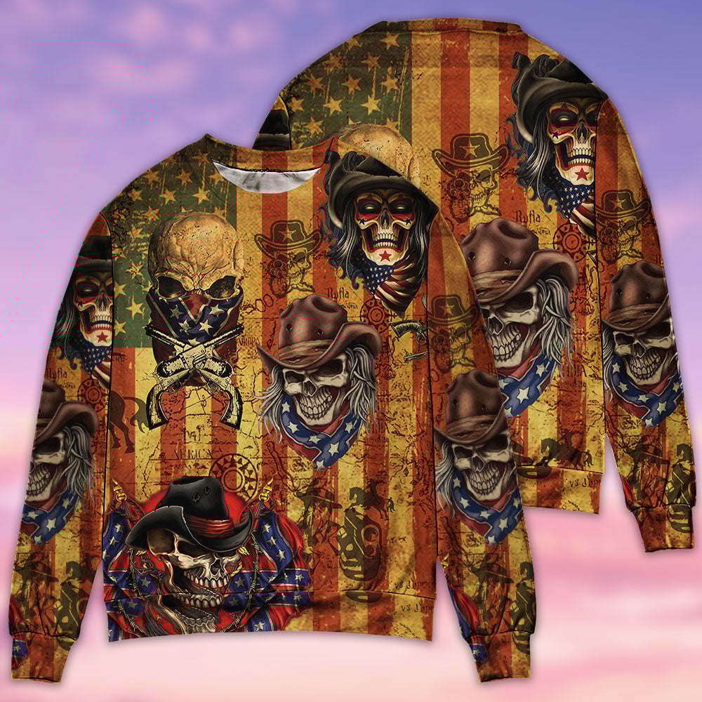 Skull Cowboy America Retro Ugly Christmas Sweaters