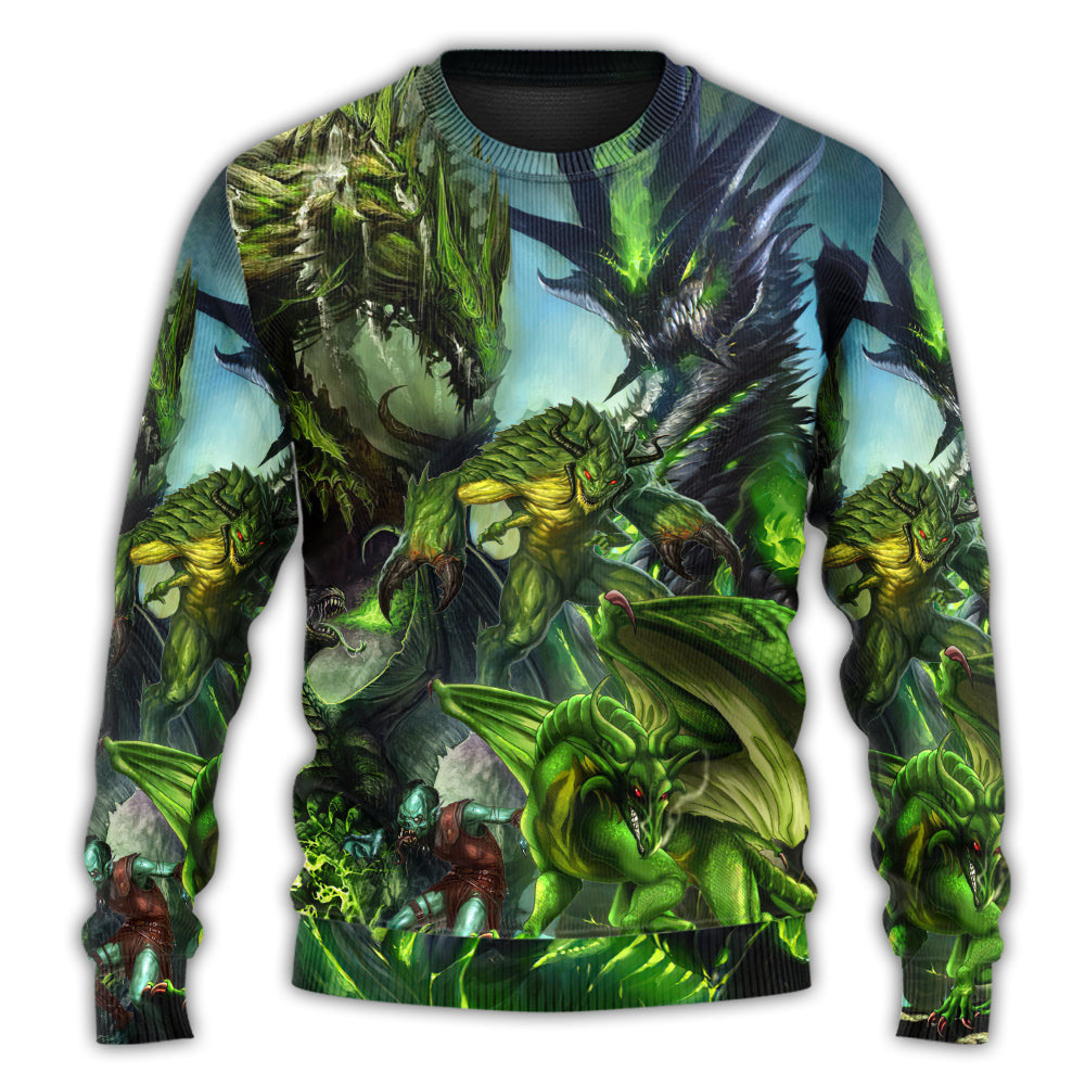 Dragon Green Skull Lover Art Style Ugly Christmas Sweaters