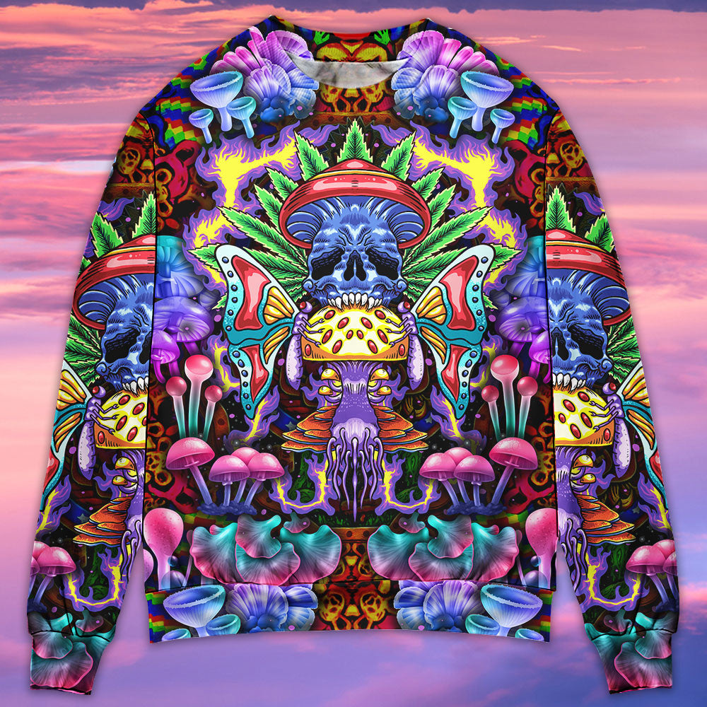 Hippie Mushroom And Skull Art Ugly Christmas Sweaters