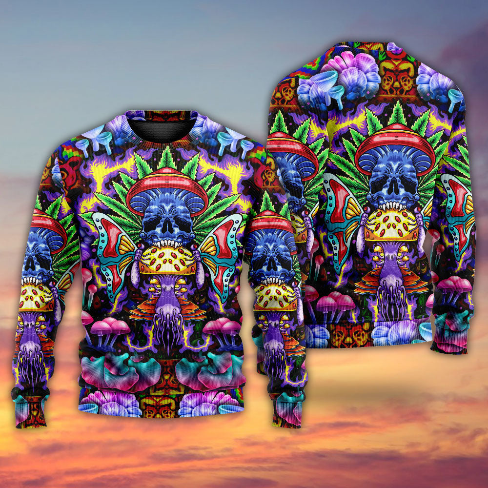 Hippie Mushroom And Skull Art Ugly Christmas Sweaters
