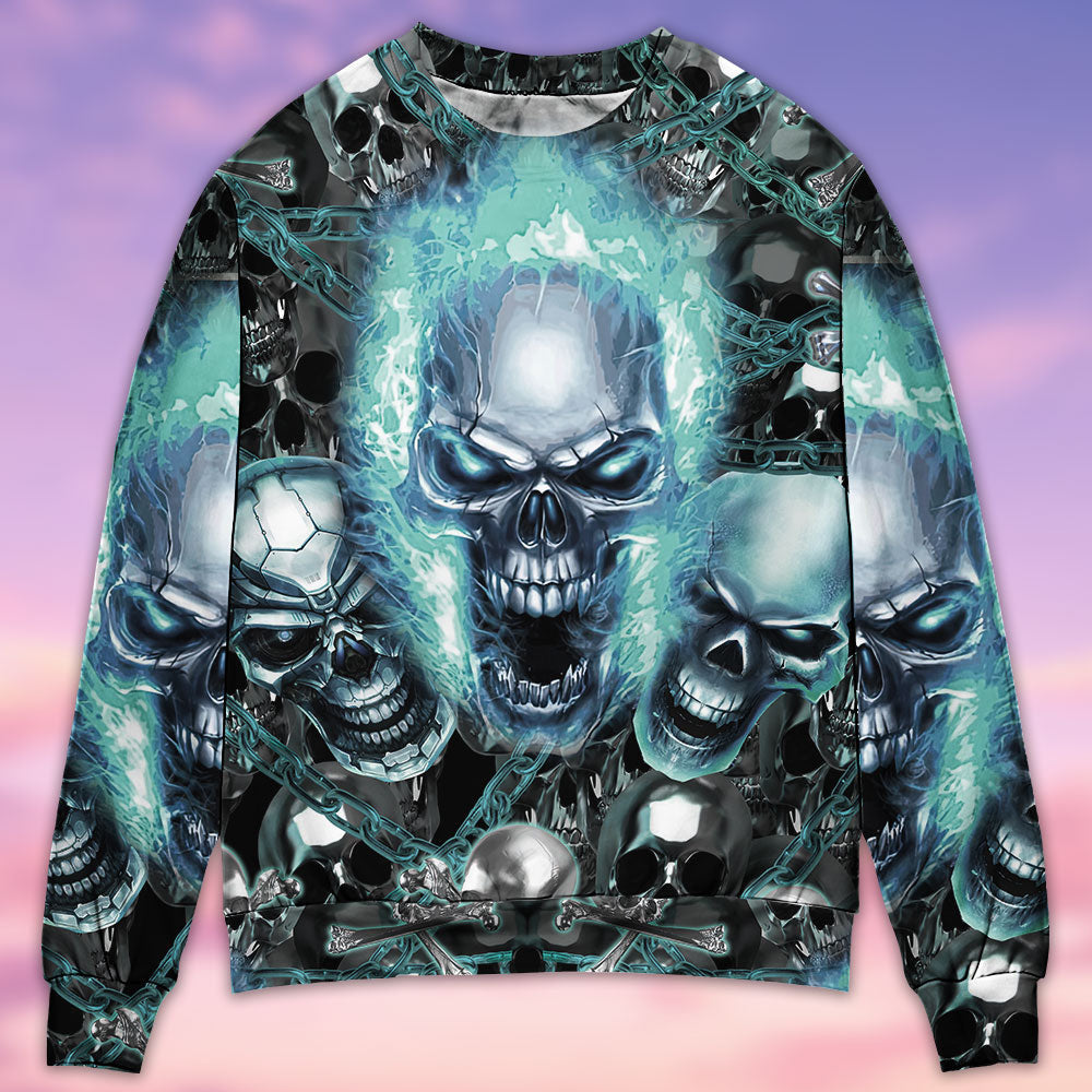 Skull Blue Flame Screaming Ugly Christmas Sweaters
