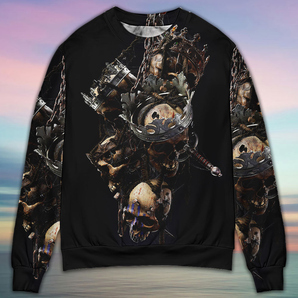 Skull Only In Their Death Can A King Live Forever Ugly Christmas Sweaters