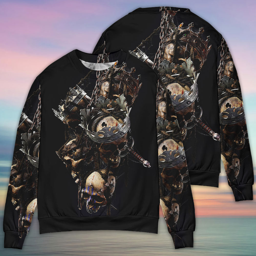 Skull Only In Their Death Can A King Live Forever Ugly Christmas Sweaters