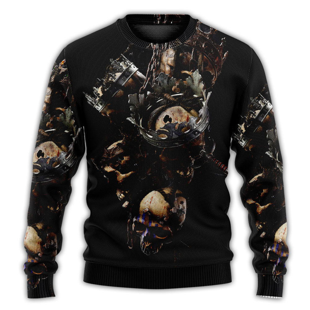 Skull Only In Their Death Can A King Live Forever Ugly Christmas Sweaters