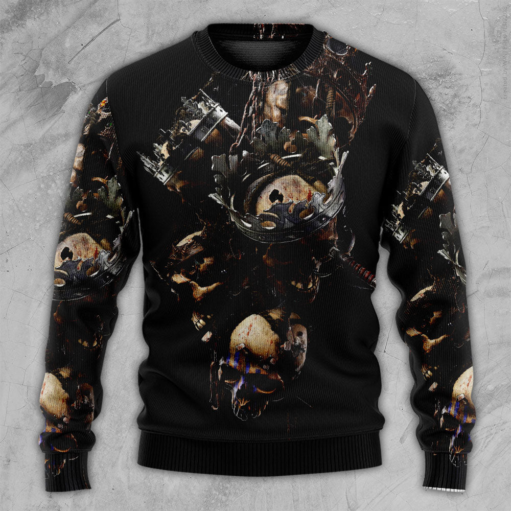 Skull Only In Their Death Can A King Live Forever Ugly Christmas Sweaters