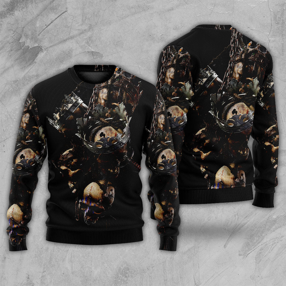 Skull Only In Their Death Can A King Live Forever Ugly Christmas Sweaters