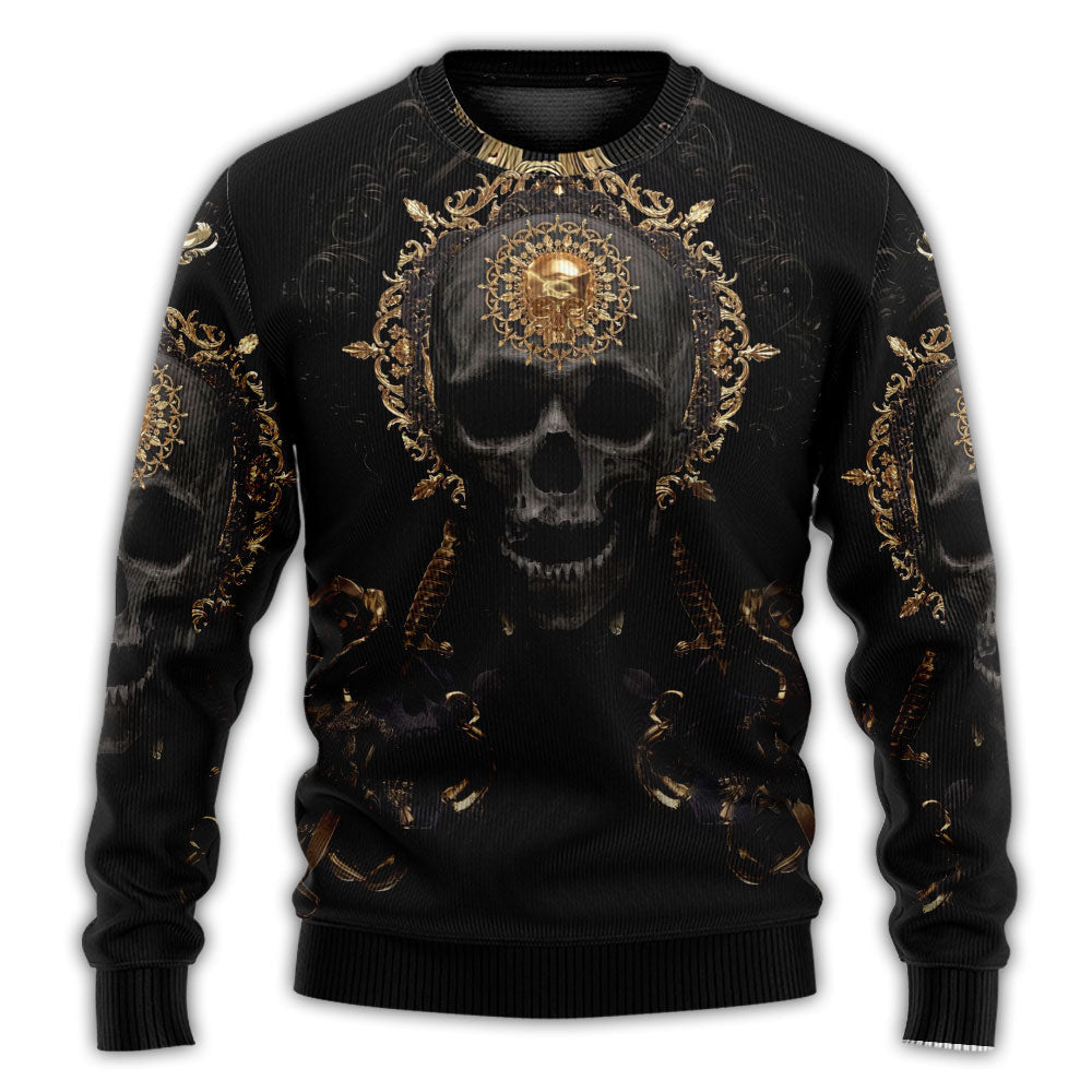 Skull Golden True King Stay Till Death Ugly Christmas Sweaters