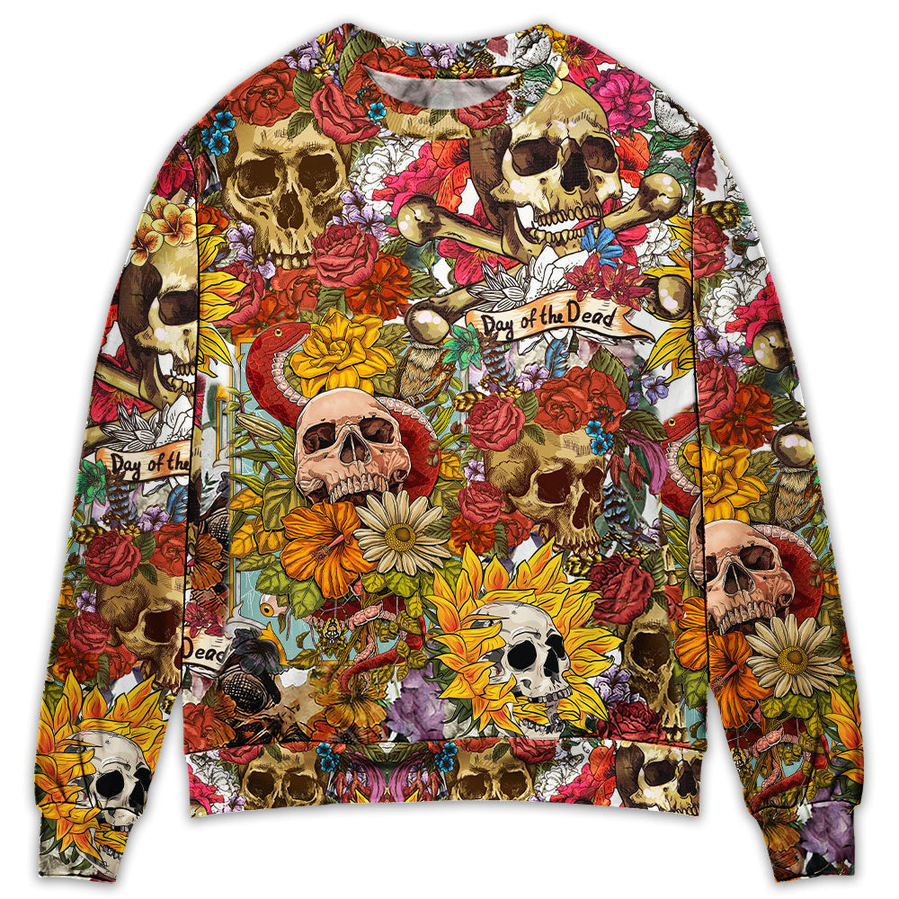 Skull Day Of The Dead Flower Sweater Ugly Christmas