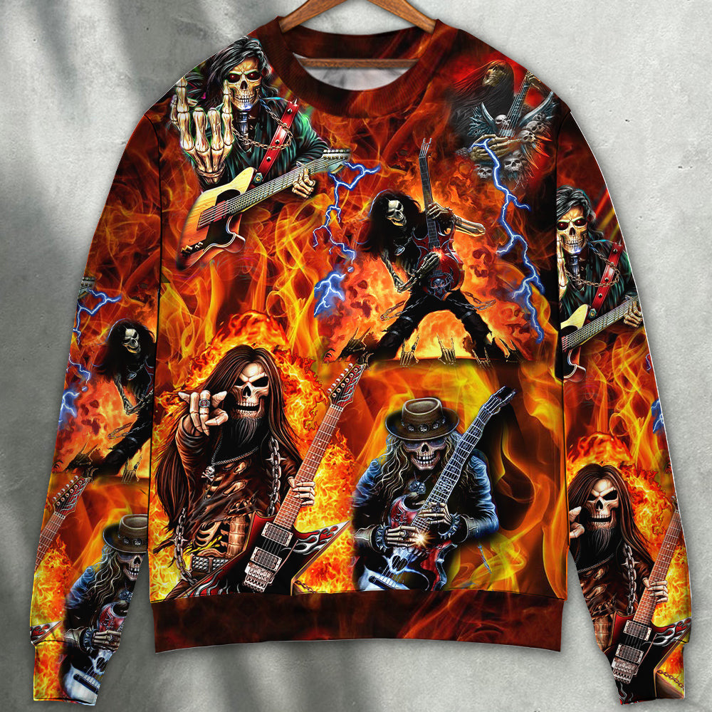 Guitar Skull Fire So Hot Ugly Christmas Sweaters