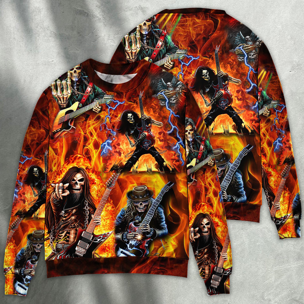 Guitar Skull Fire So Hot Ugly Christmas Sweaters