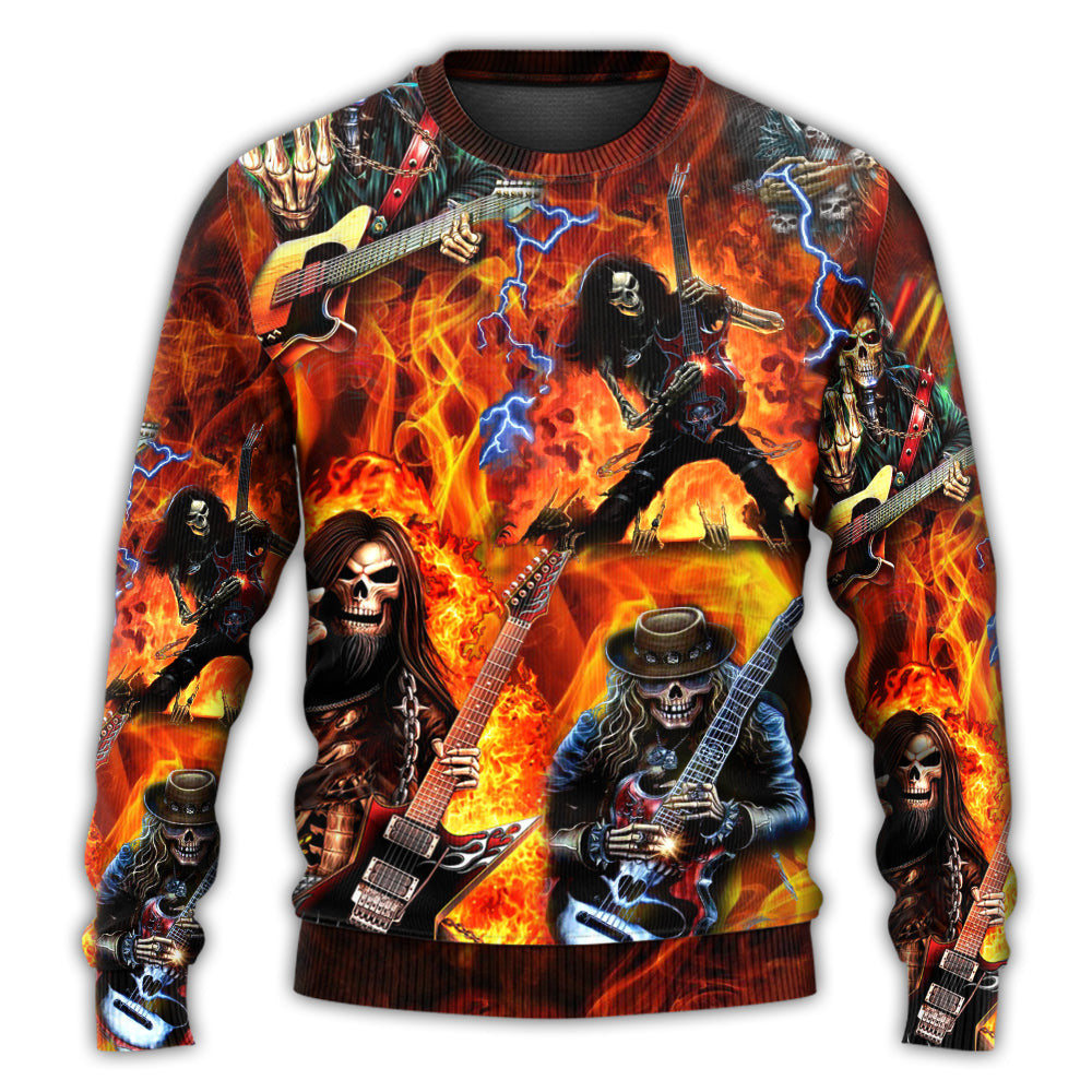 Guitar Skull Fire So Hot Ugly Christmas Sweaters