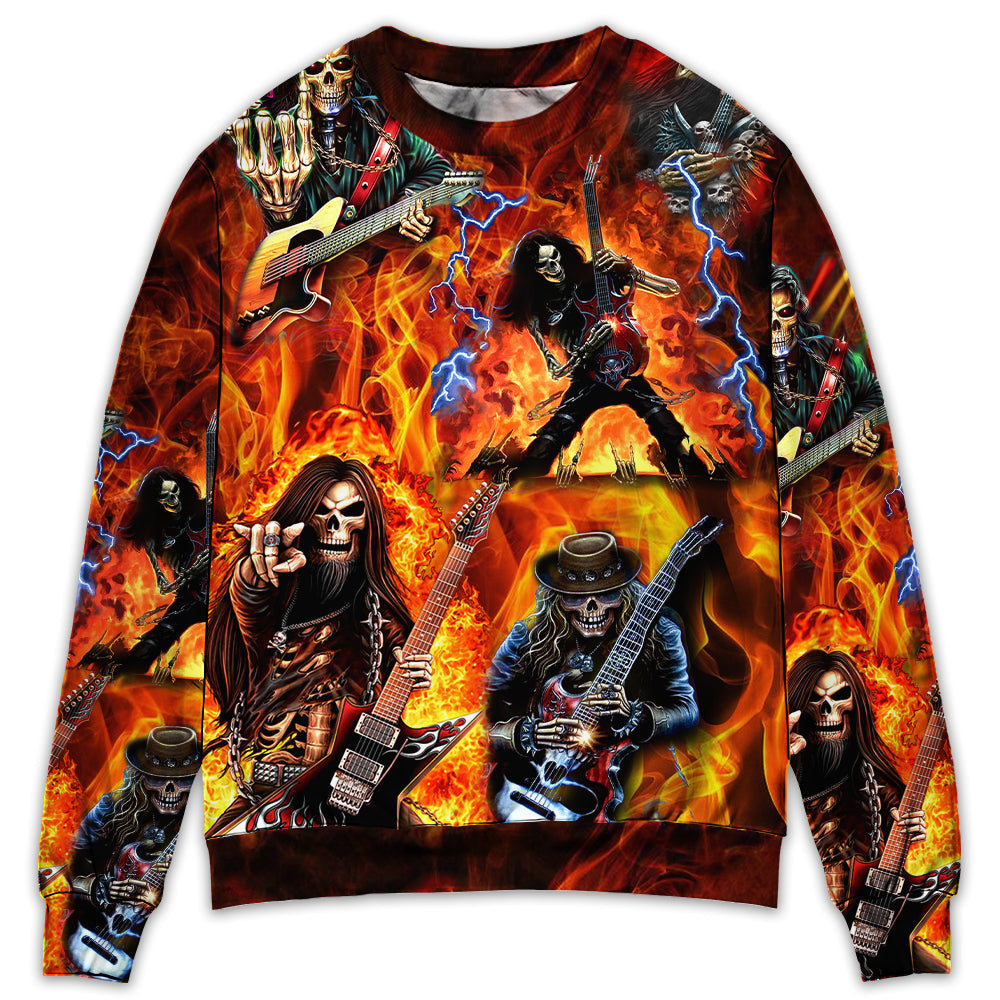 Guitar Skull Fire So Hot Ugly Christmas Sweaters