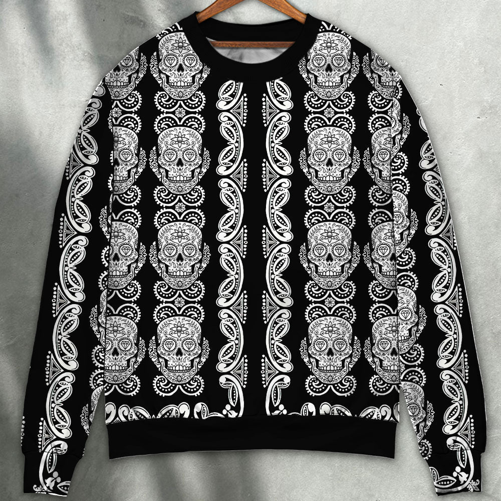 Skull Diamond Pattern Black And White Sweater Ugly Christmas