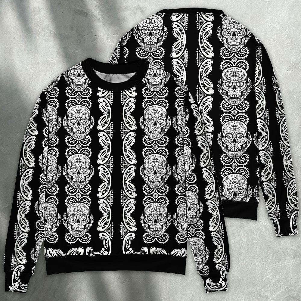 Skull Diamond Pattern Black And White Sweater Ugly Christmas