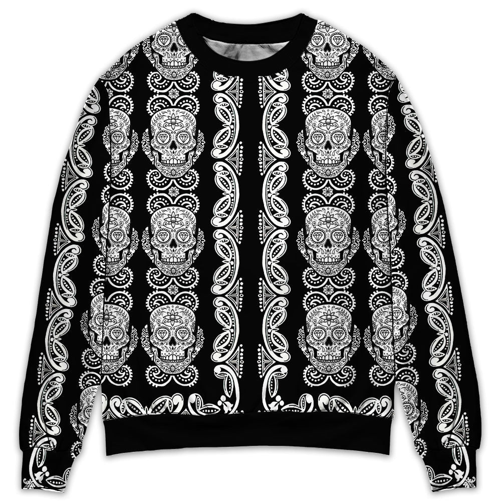 Skull Diamond Pattern Black And White Sweater Ugly Christmas