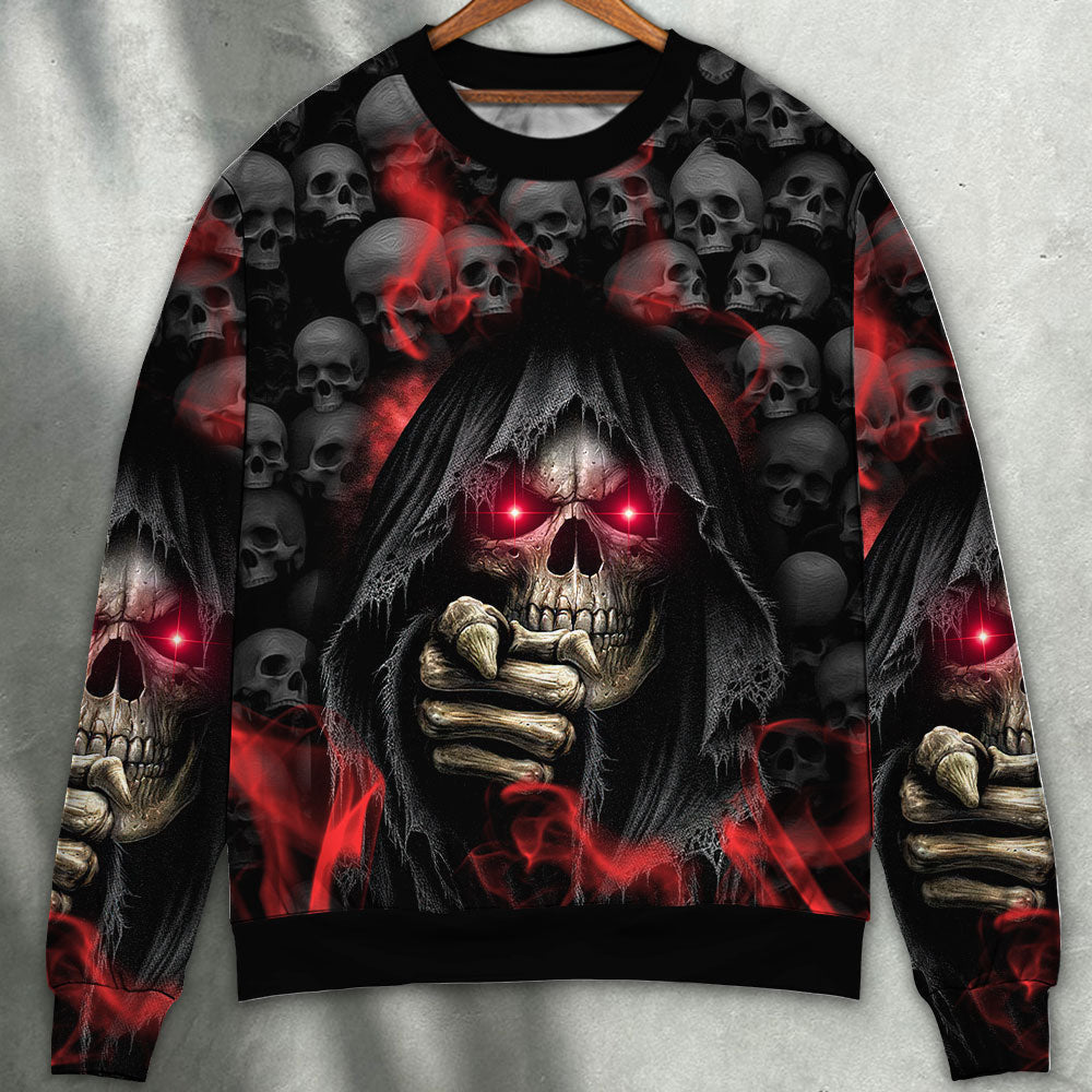 Skull Dark Red Smoke Lighting Sweater Ugly Christmas