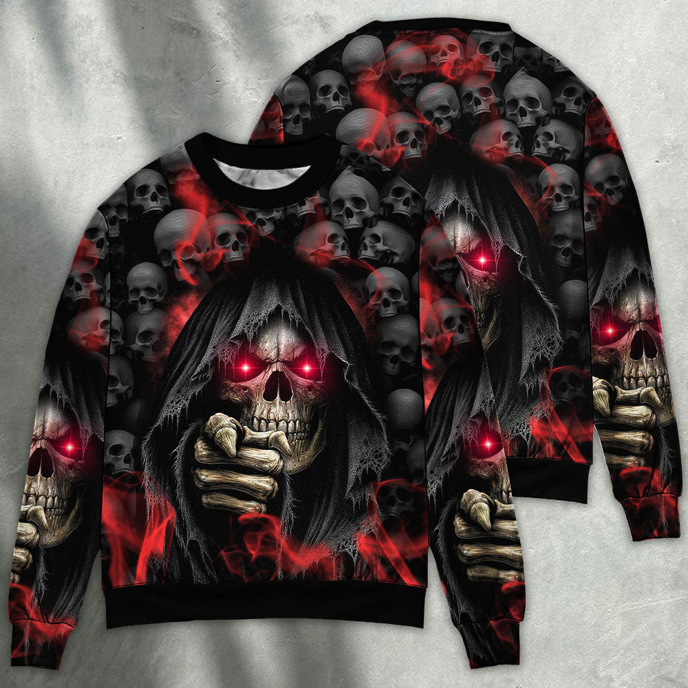 Skull Dark Red Smoke Lighting Sweater Ugly Christmas