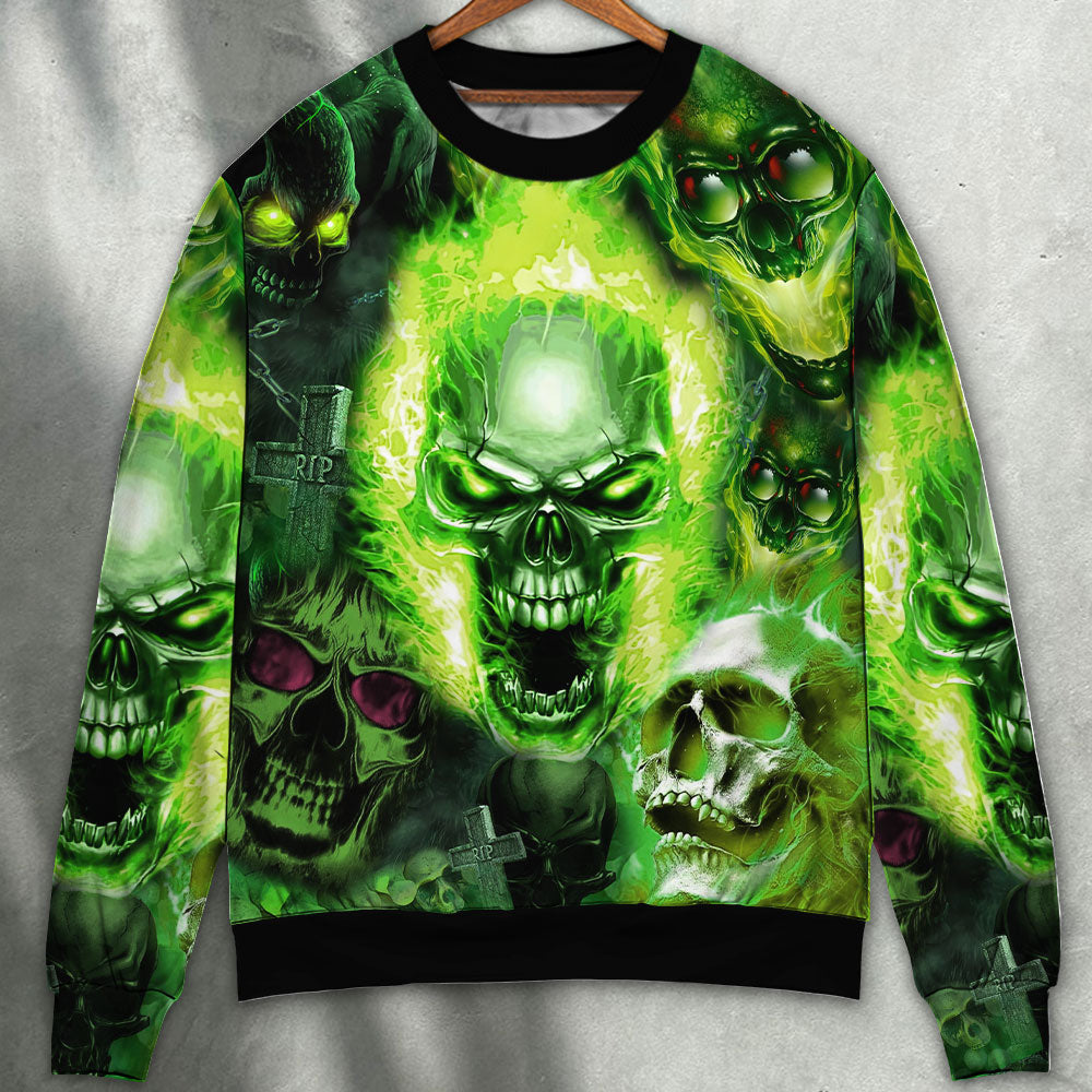 Skull Green Fear No Man Sweater Ugly Christmas