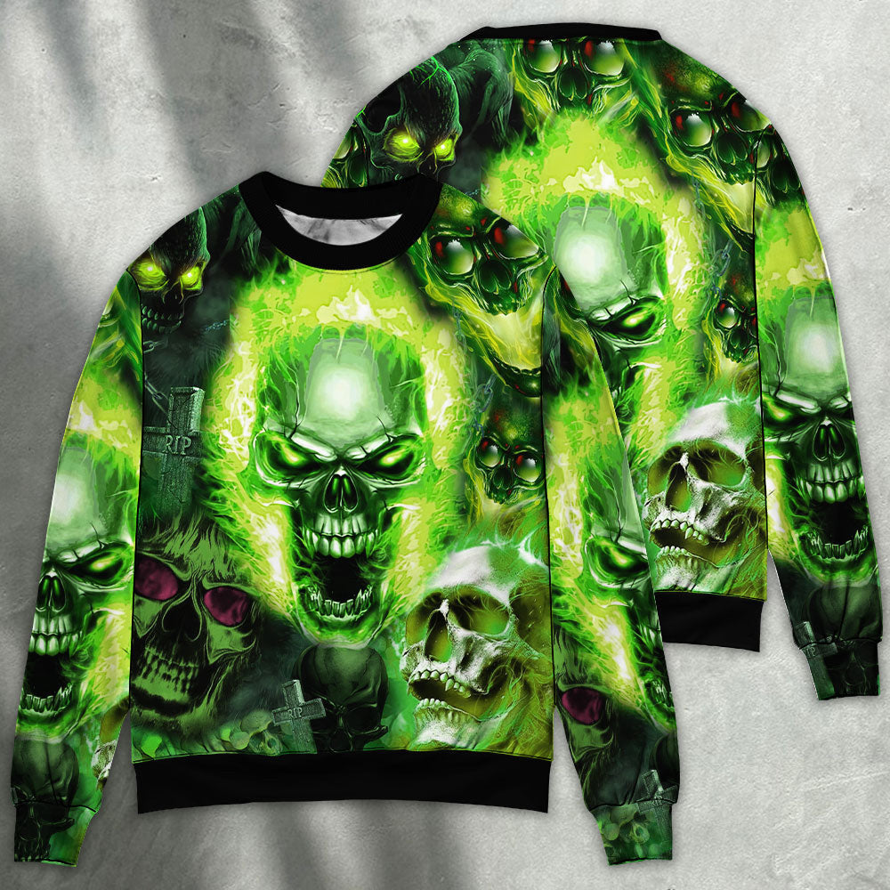 Skull Green Fear No Man Sweater Ugly Christmas