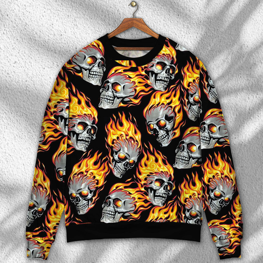 Skull Cool On Fire Ugly Christmas Sweaters