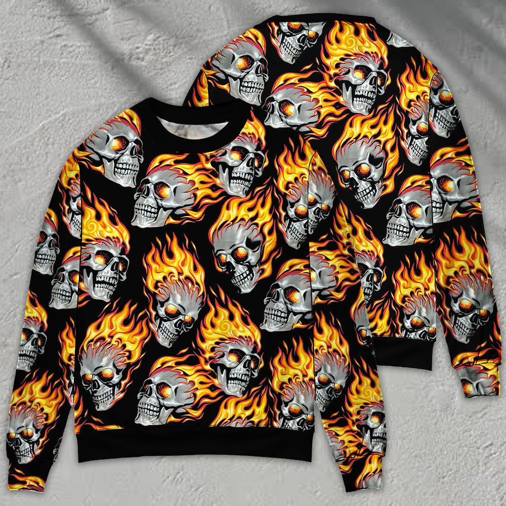 Skull Cool On Fire Ugly Christmas Sweaters