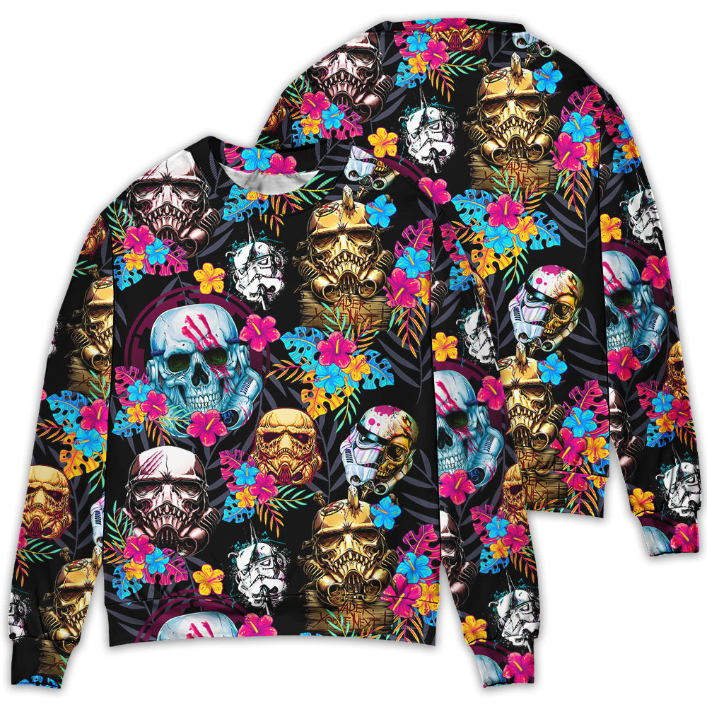 Halloween Stormtrooper Skull Tropical Neon Sweater