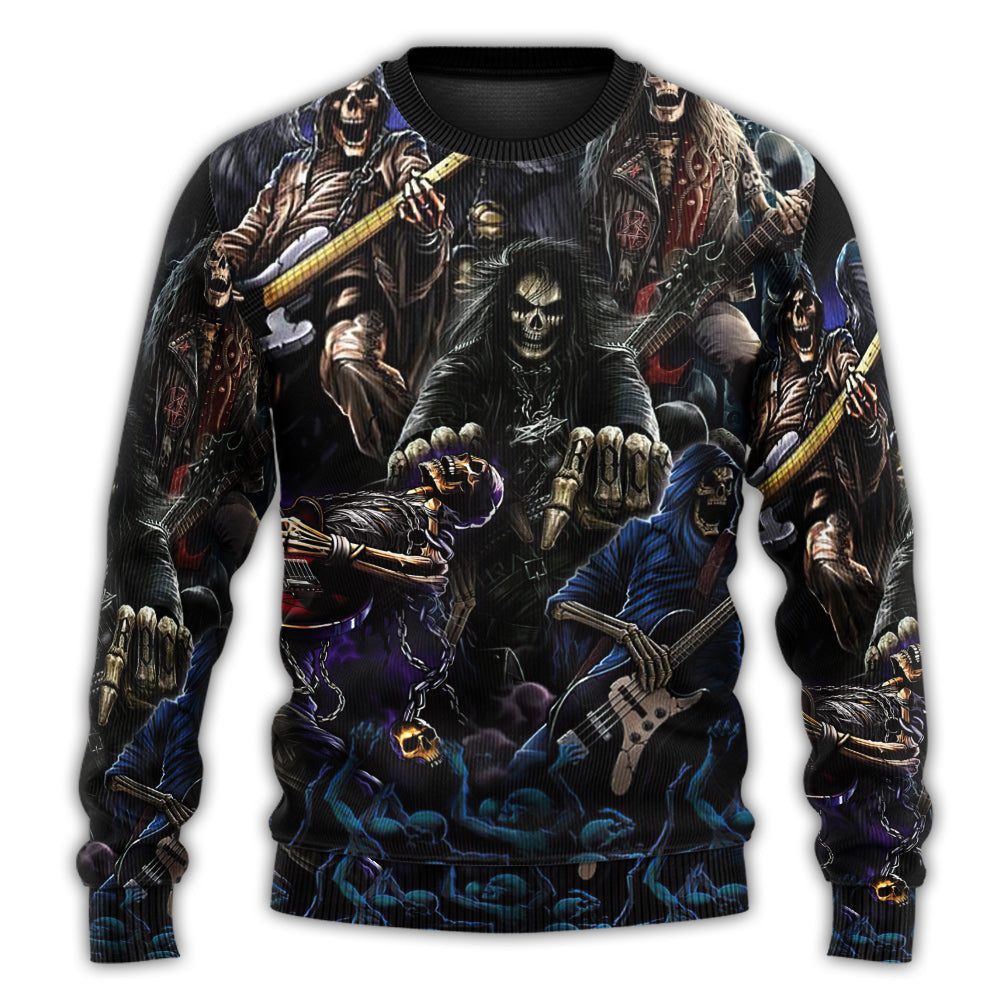 Skull Guitar Cool Dark Ugly Christmas Sweaters