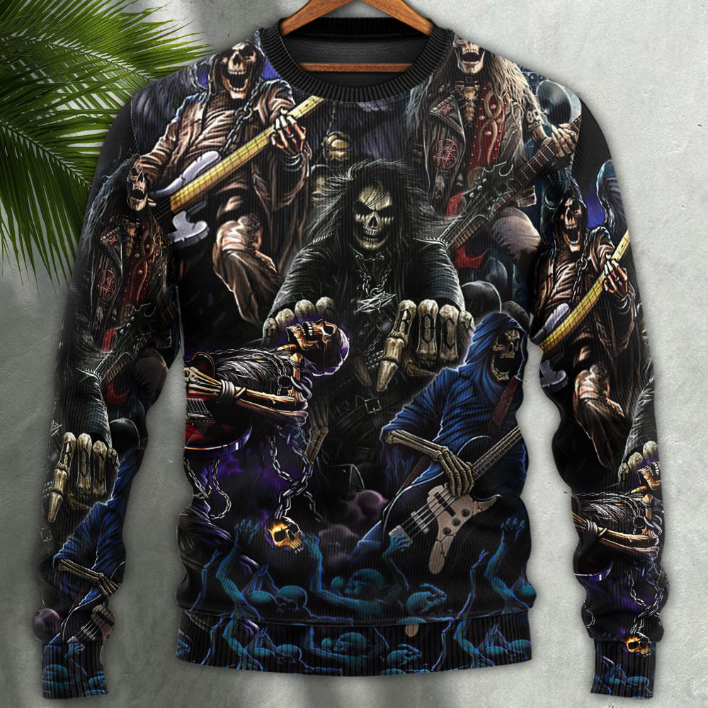 Skull Guitar Cool Dark Ugly Christmas Sweaters