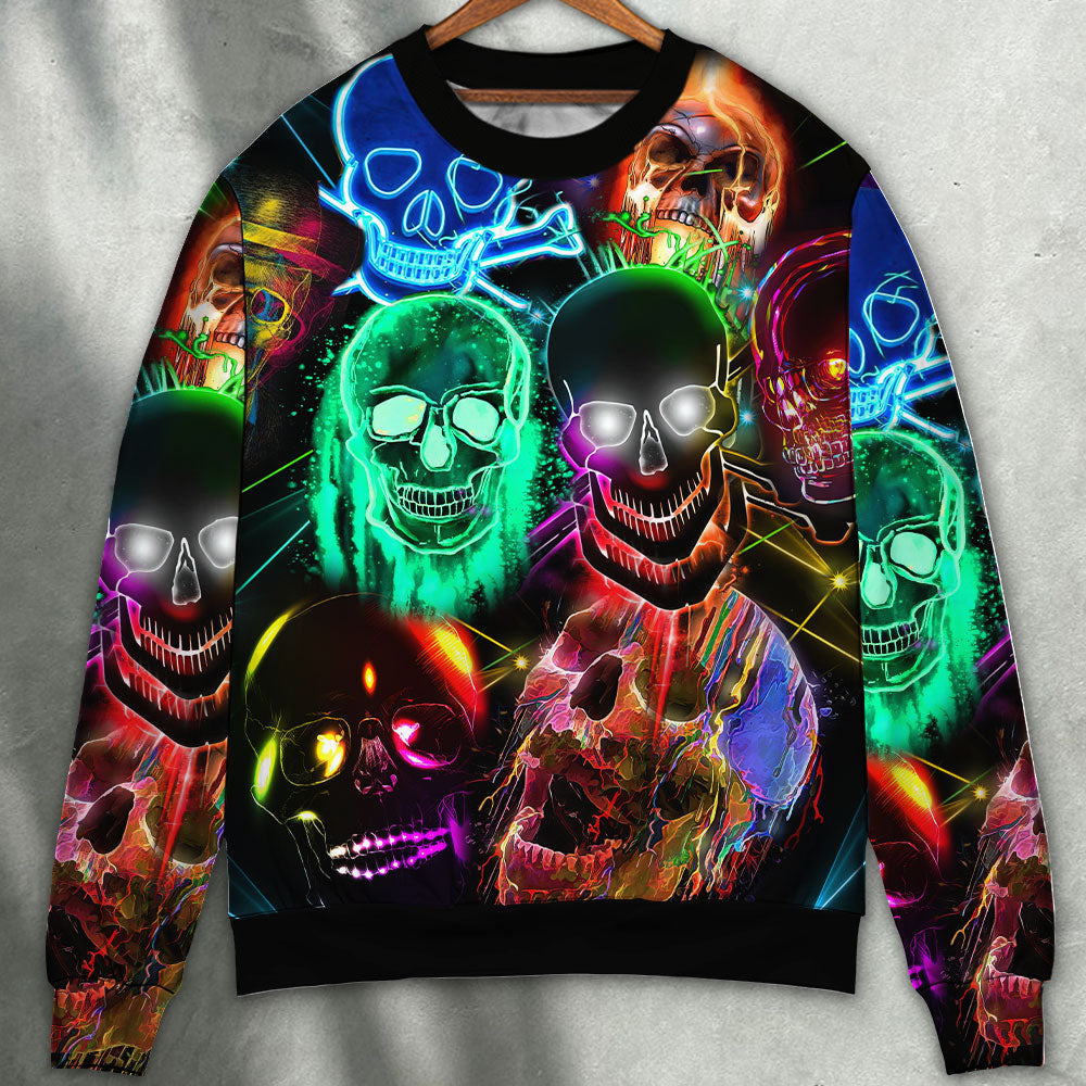 Skull Glowing Colorful Style Sweater Ugly Christmas