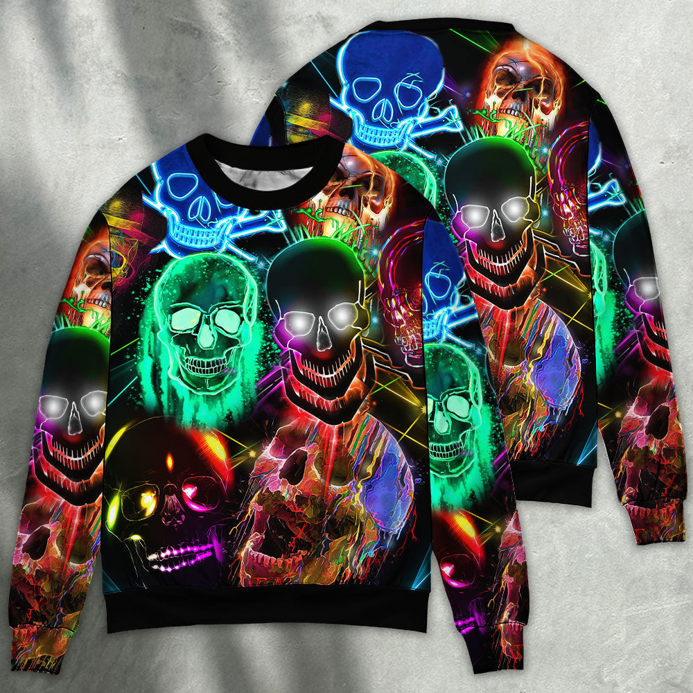 Skull Glowing Colorful Style Sweater Ugly Christmas