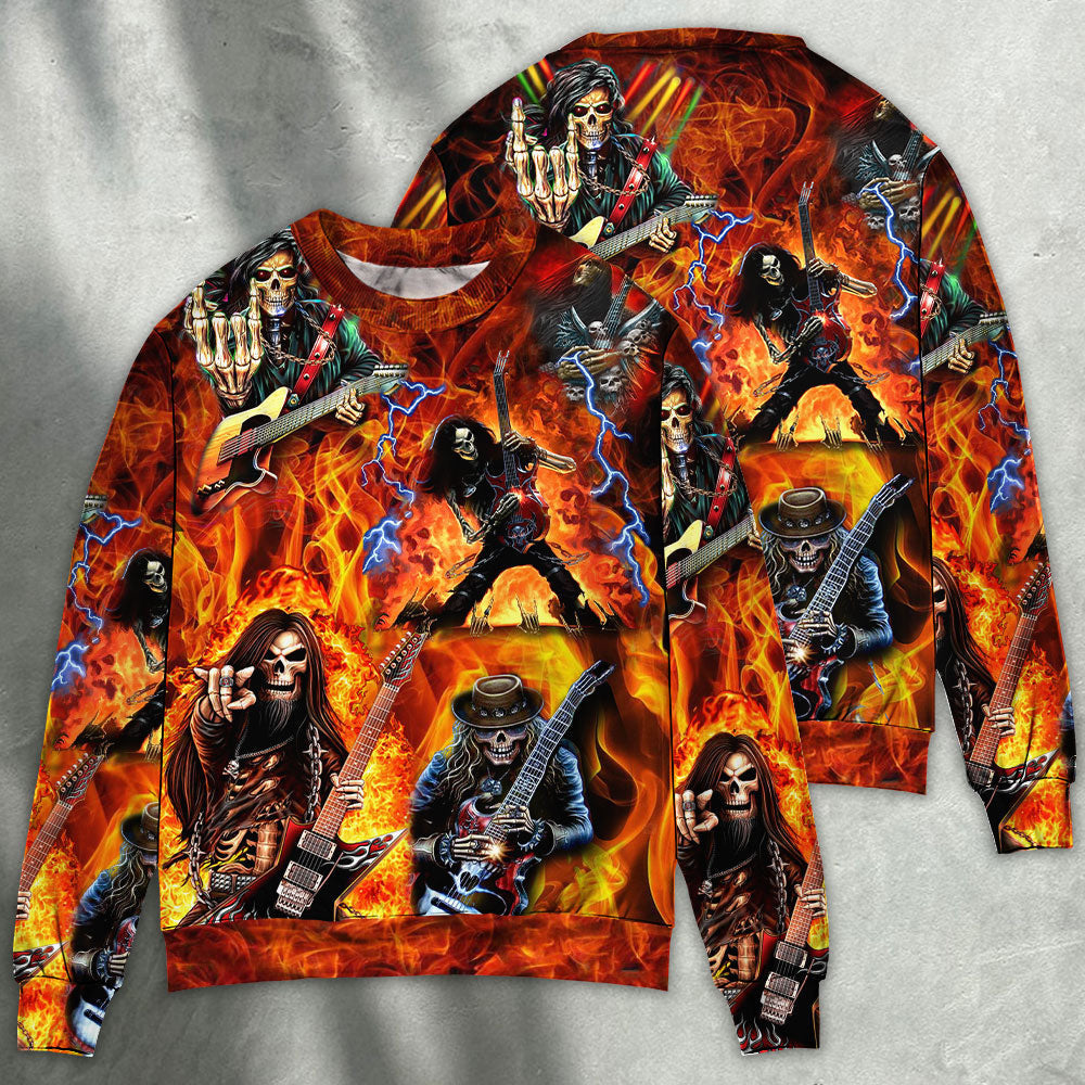 Guitar Skull Fire Style Sweater Ugly Christmas