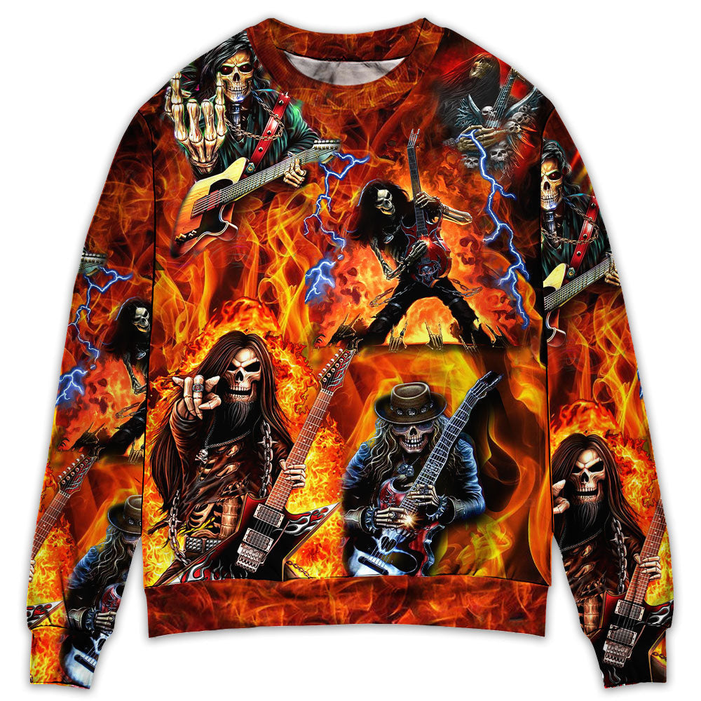 Guitar Skull Fire Style Sweater Ugly Christmas