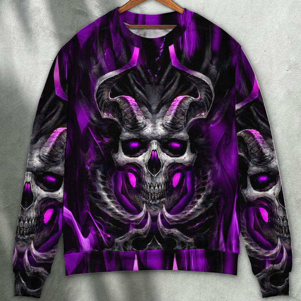 Skull Dark Purple Fire Lighting Ugly Christmas Sweaters