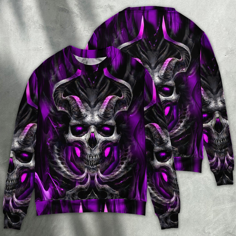 Skull Dark Purple Fire Lighting Ugly Christmas Sweaters