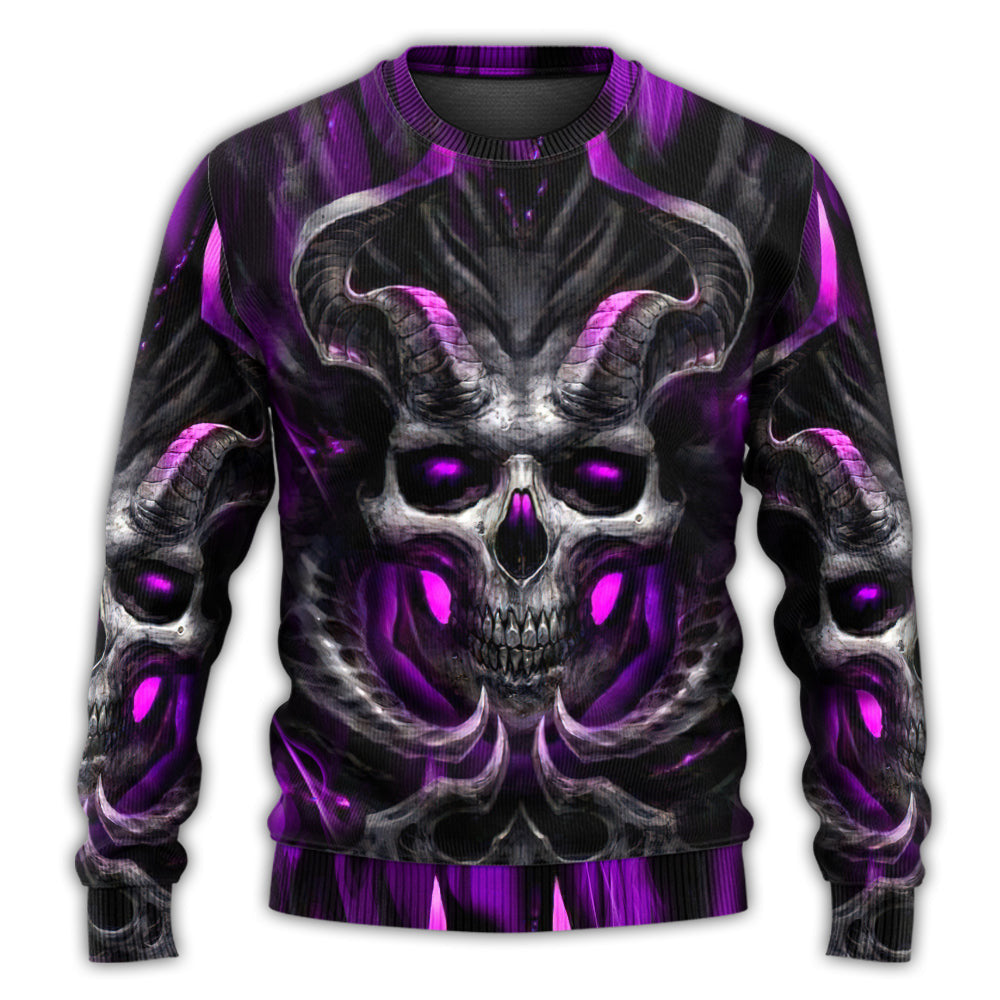 Skull Dark Purple Fire Lighting Ugly Christmas Sweaters