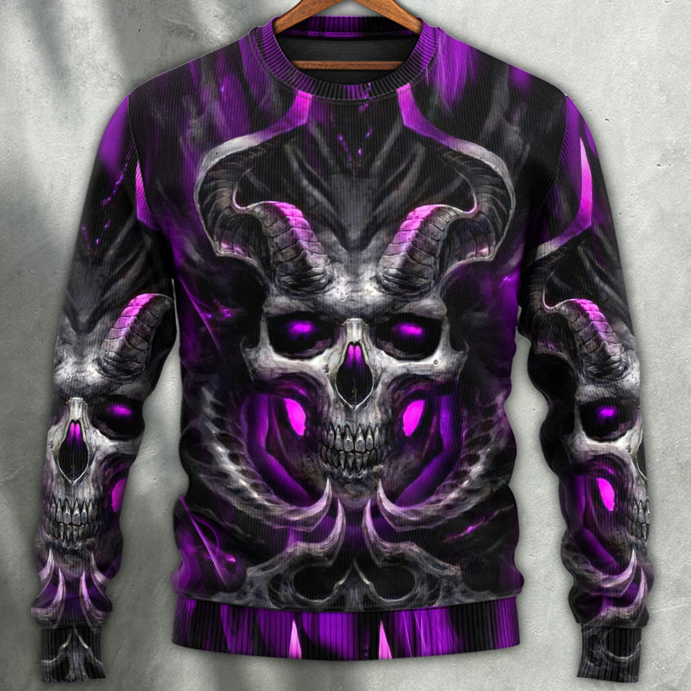 Skull Dark Purple Fire Lighting Ugly Christmas Sweaters