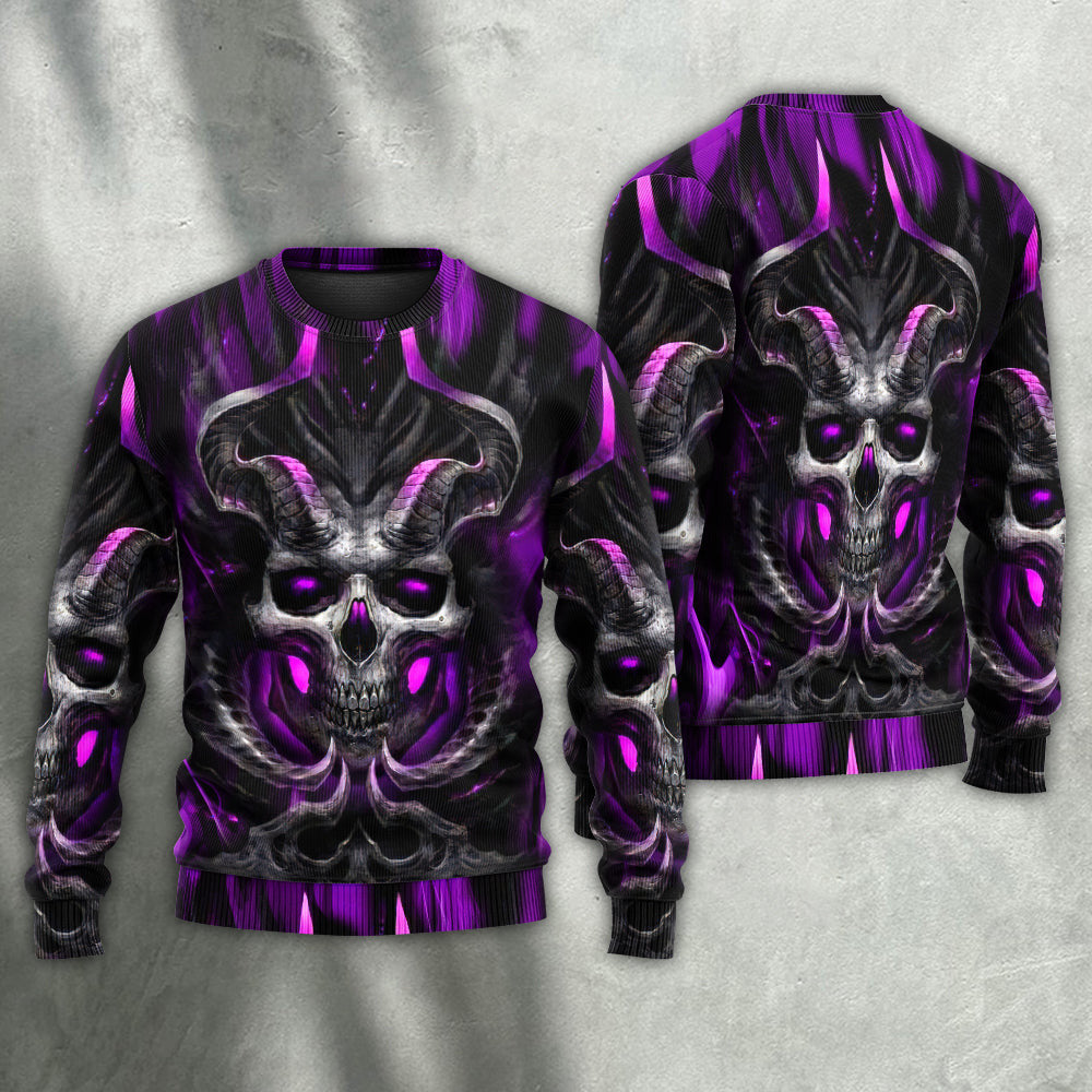 Skull Dark Purple Fire Lighting Ugly Christmas Sweaters