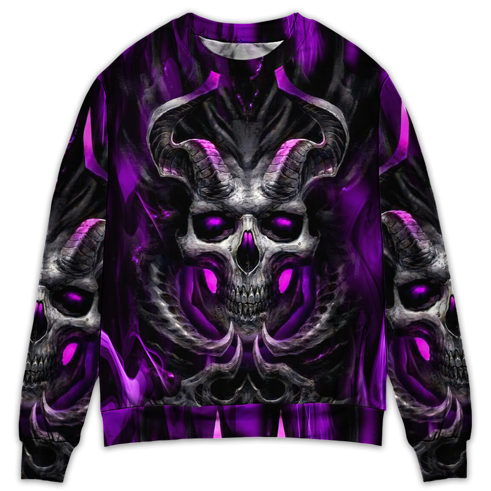 Skull Dark Purple Fire Lighting Ugly Christmas Sweaters