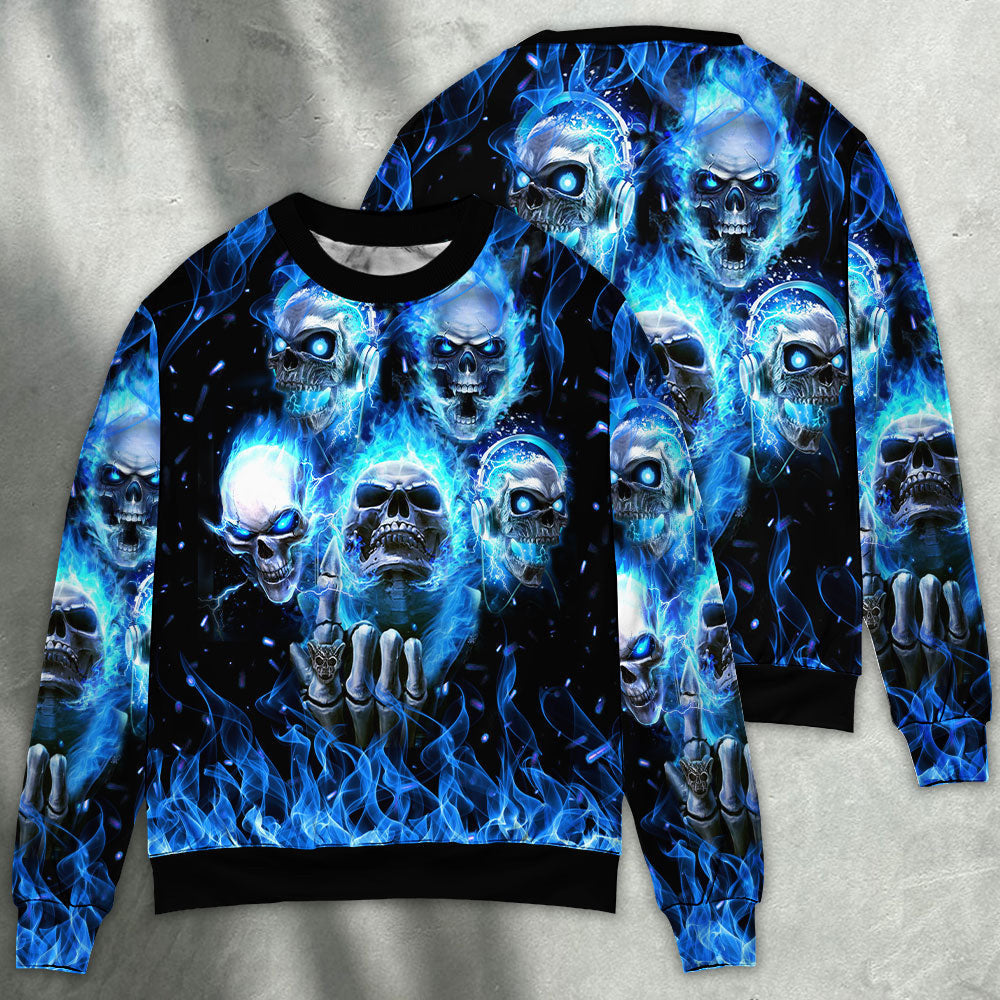 Skull Blue Angry Style Sweater Ugly Christmas