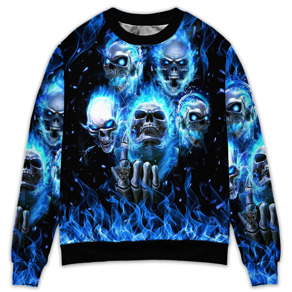 Skull Blue Angry Style Sweater Ugly Christmas