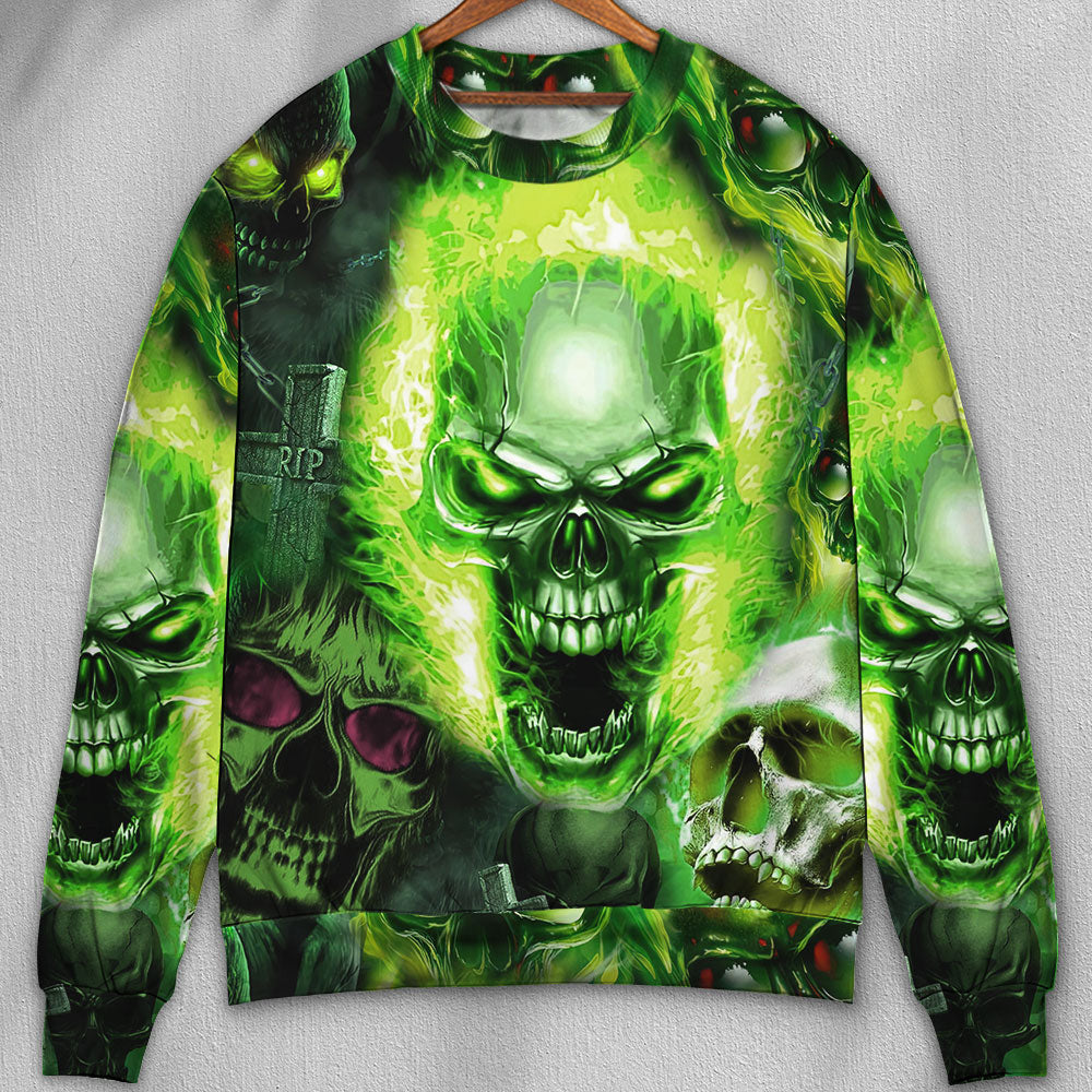 Skull Green Fear No Man Ugly Christmas Sweaters