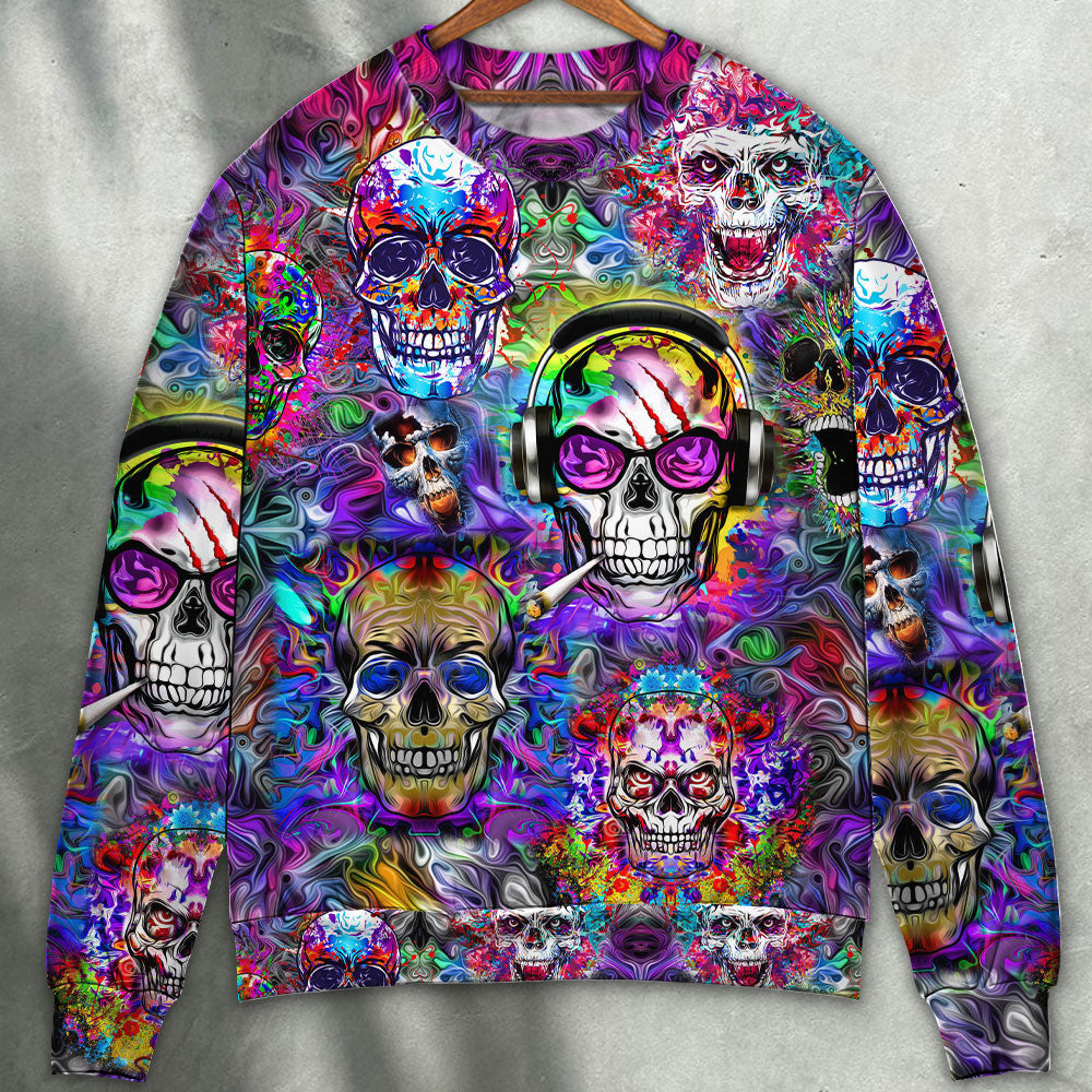 Skull Hippie Colorful Art Style Sweater Ugly Christmas