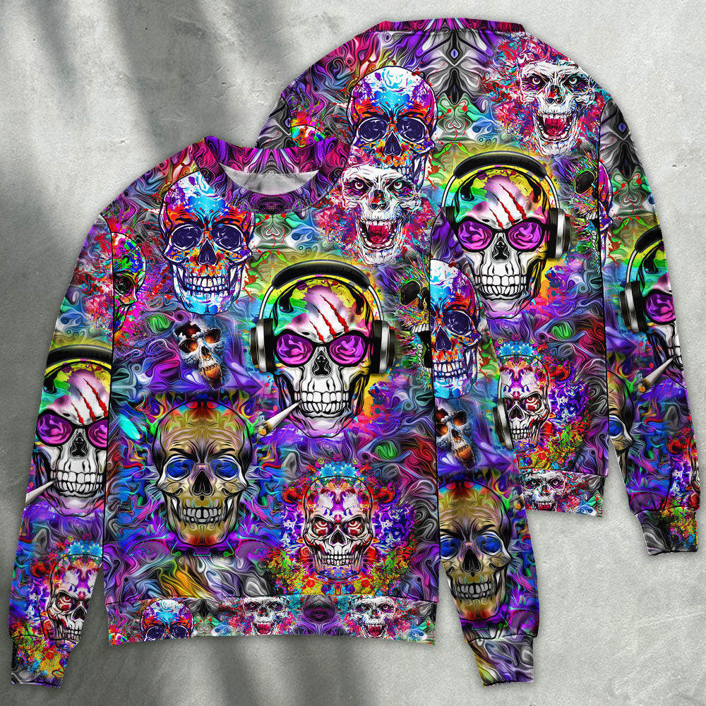 Skull Hippie Colorful Art Style Sweater Ugly Christmas