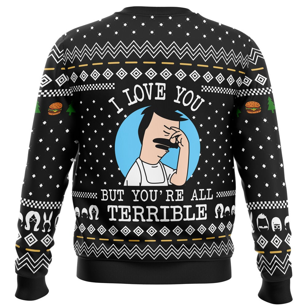 I Love You but Bobs Burgers Ugly Christmas Sweater