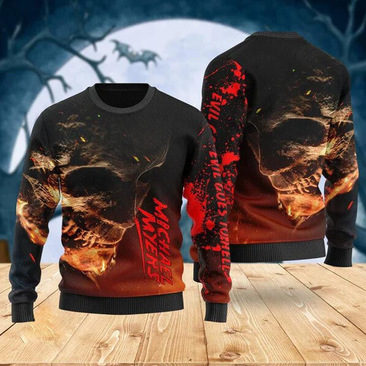 Halloween Skull Michael Myers Christmas Ugly Sweater