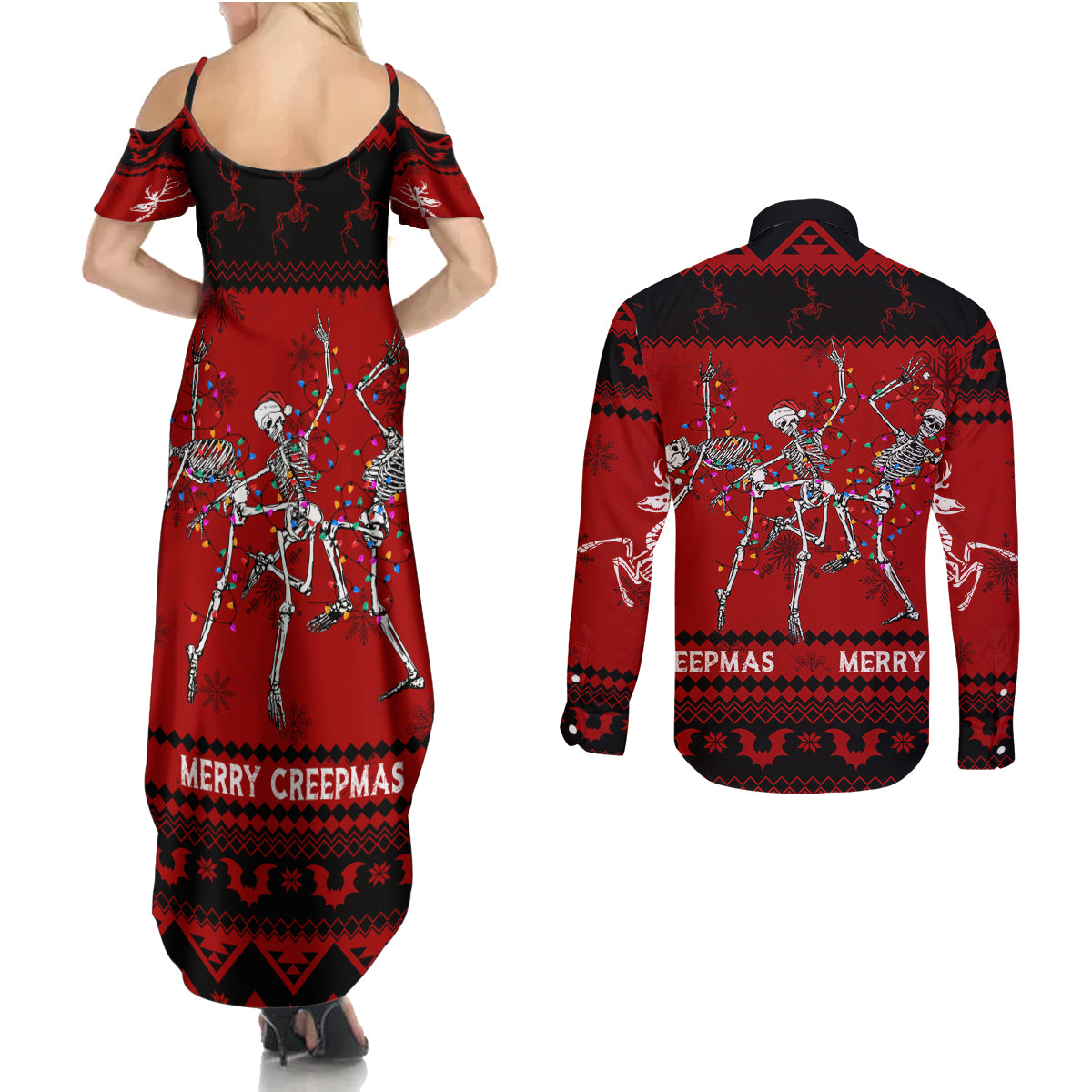 christmas-couples-matching-summer-maxi-dress-and-long-sleeve-button-shirt-jolly-skull-merry-creepmas