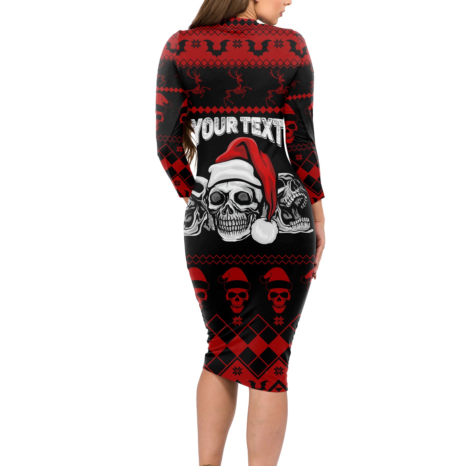 custom-christmas-long-sleeve-bodycon-dress-gothic-skull-creepmas