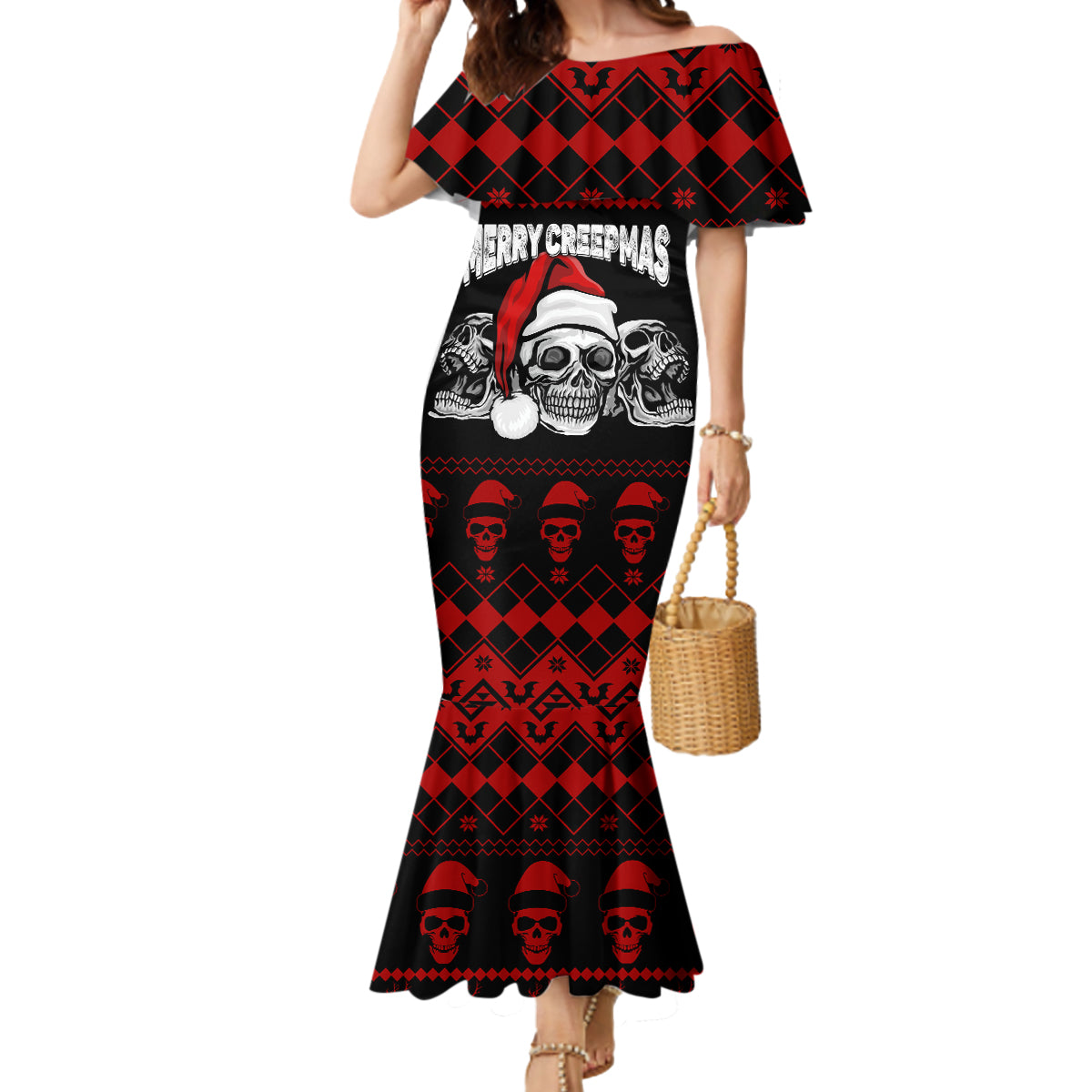 custom-christmas-mermaid-dress-gothic-skull-creepmas
