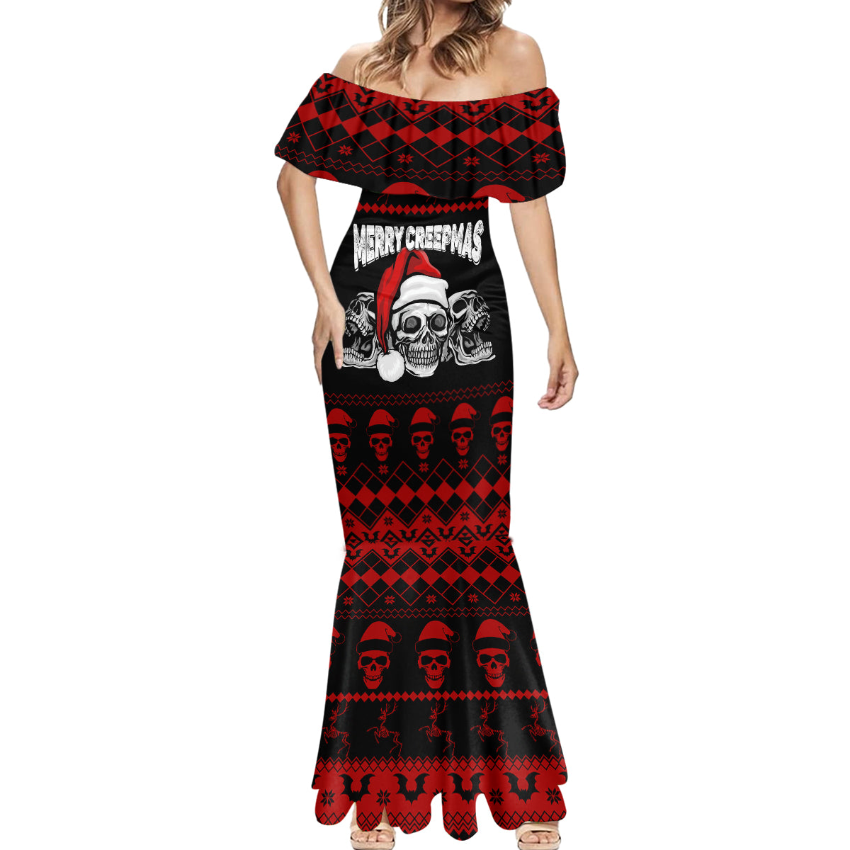 custom-christmas-mermaid-dress-gothic-skull-creepmas